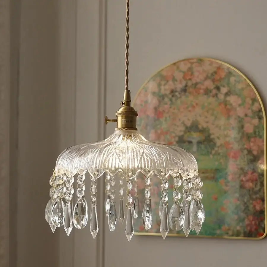 Modern brass and crystal glass led pendant lamp dining room