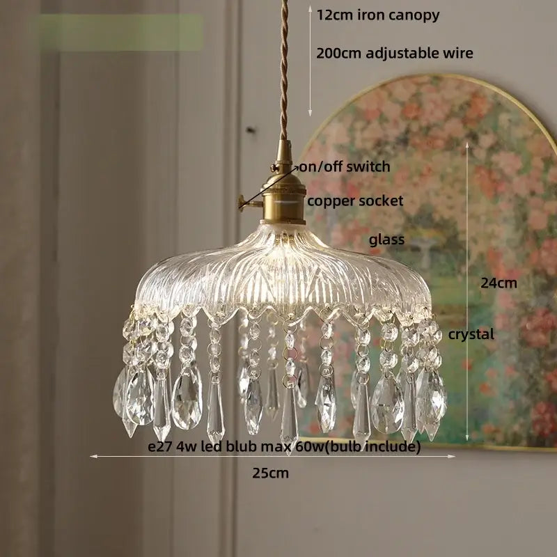 Modern brass and crystal glass led pendant lamp dining room