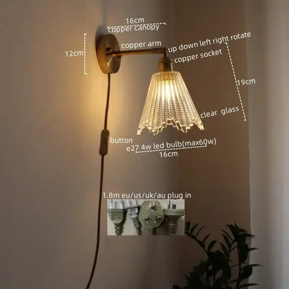Modern brass and crystal led wall lamps bedroom sconce