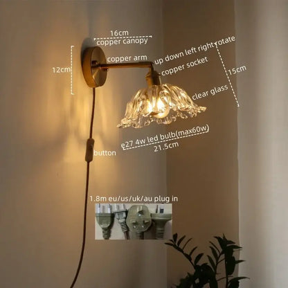 Modern brass and crystal led wall lamps bedroom sconce