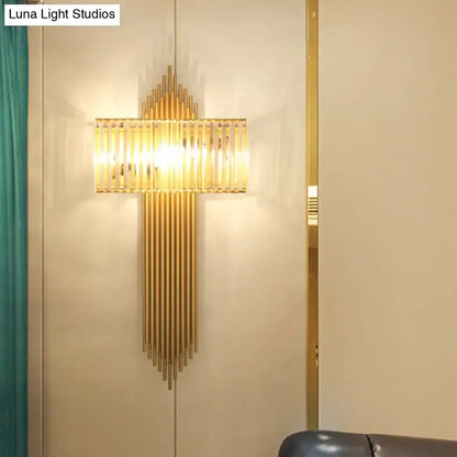 Modern brass and crystal rectangular wall lighting for bedroom