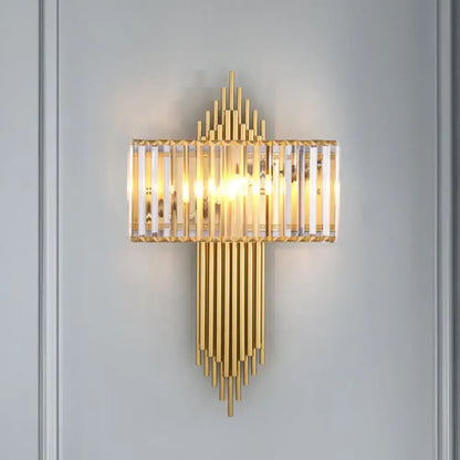 Modern brass and crystal rectangular wall lighting for bedroom