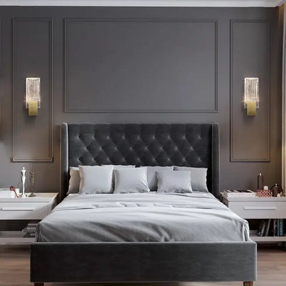 Modern brass and crystal wall light bedroom glass sconce