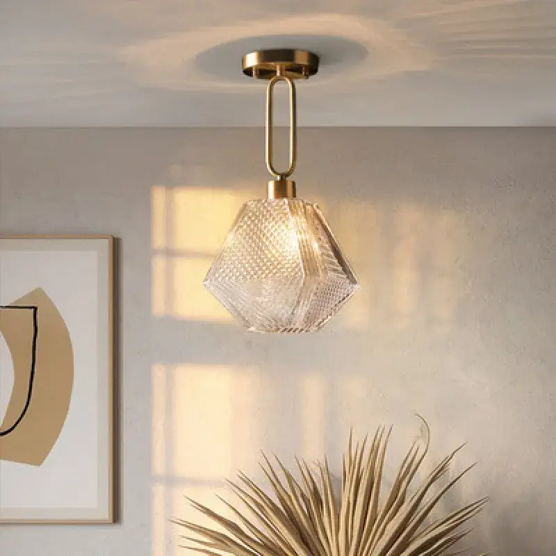 Modern brass and diamond glass pendant lamp for living room