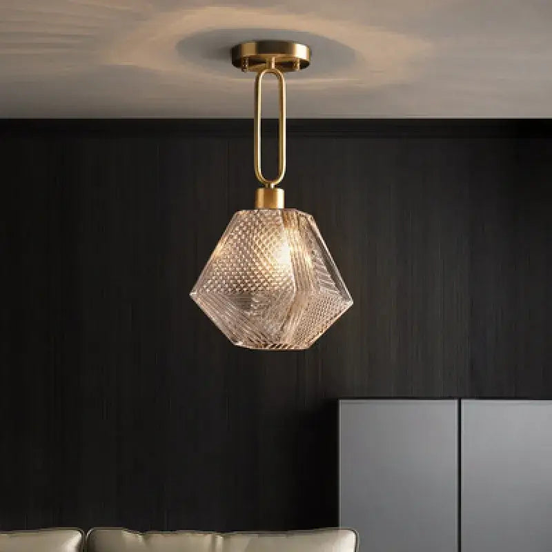 Modern brass and diamond glass pendant lamp for living room