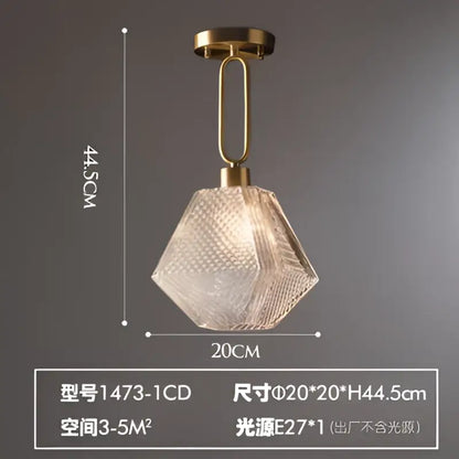 Modern brass and diamond glass pendant lamp for living room