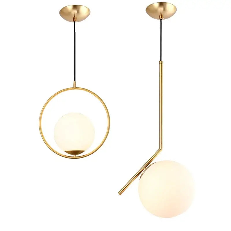 Modern brass and frosted glass ball pendant light dining room fixture
