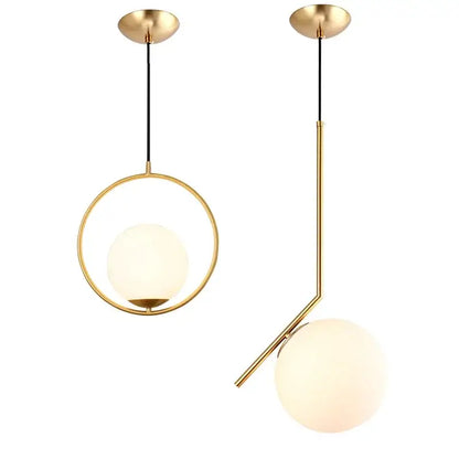 Modern brass and frosted glass ball pendant light dining room fixture
