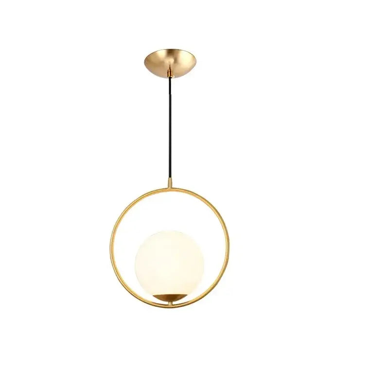 Modern brass and frosted glass ball pendant light dining room fixture