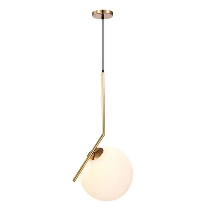 Modern brass and frosted glass ball pendant light dining room fixture