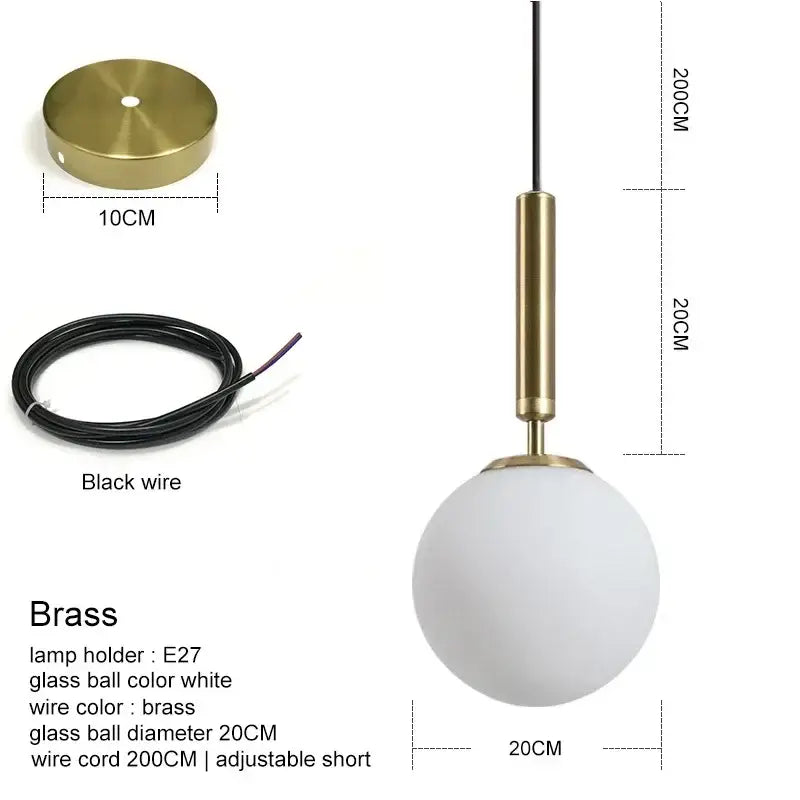 Modern brass and frosted glass ball pendant light for dining room