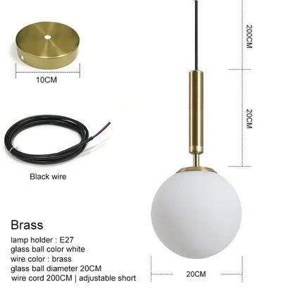 Modern brass and frosted glass ball pendant light for dining room