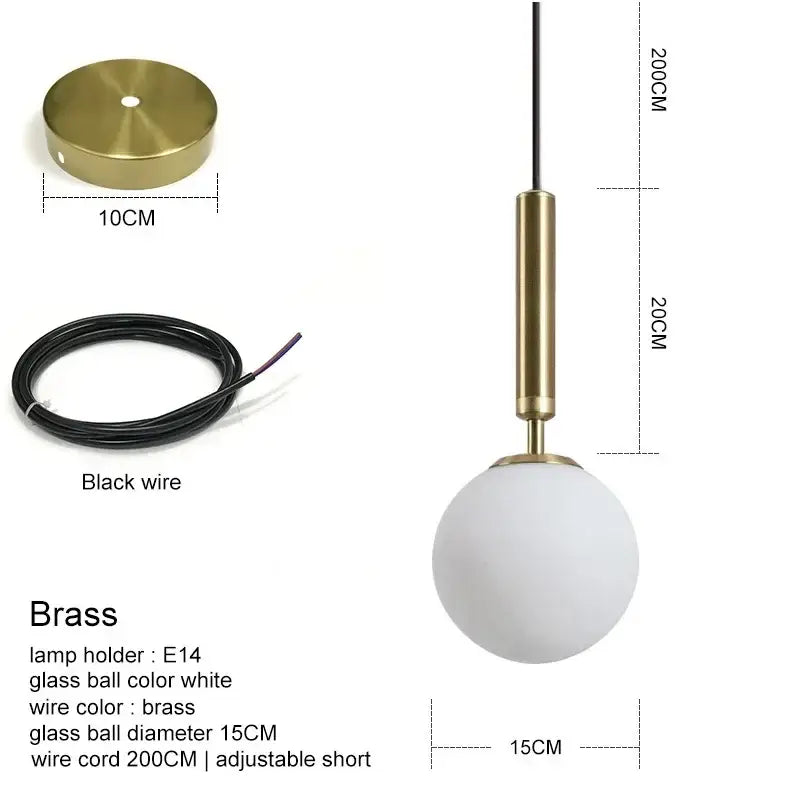 Modern brass and frosted glass ball pendant light for dining room