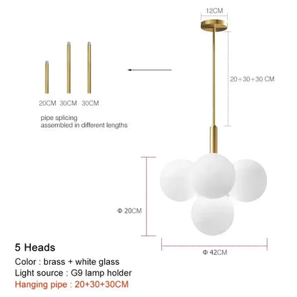 Modern brass and frosted glass chandelier for living room dining decor