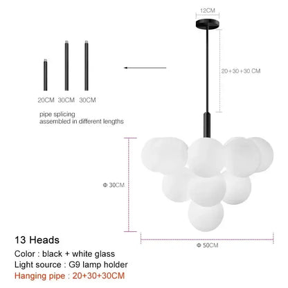 Modern brass and frosted glass chandelier for living room dining decor
