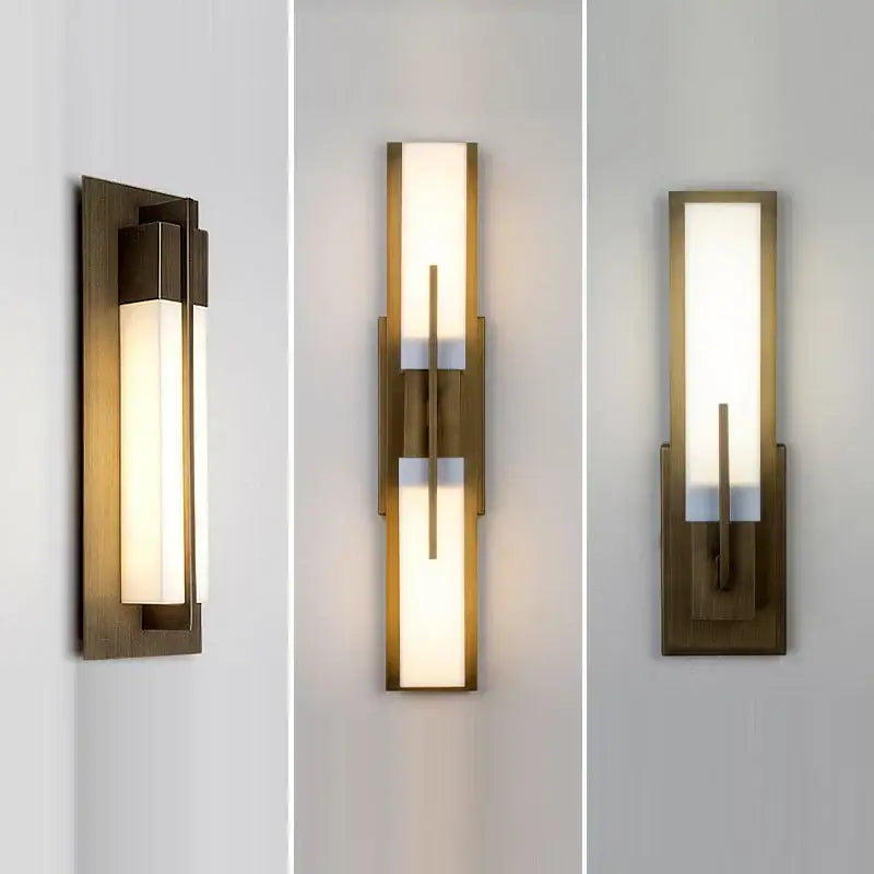Modern brass and frosted glass led wall lights for living room