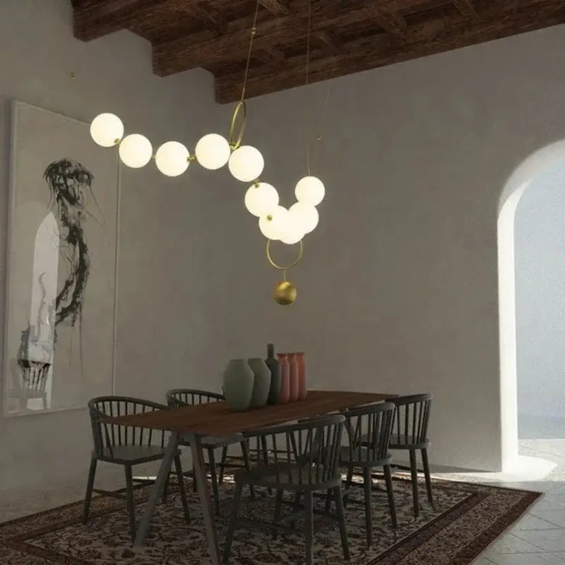 Modern brass and glass ball pendant light – dining room chandelier