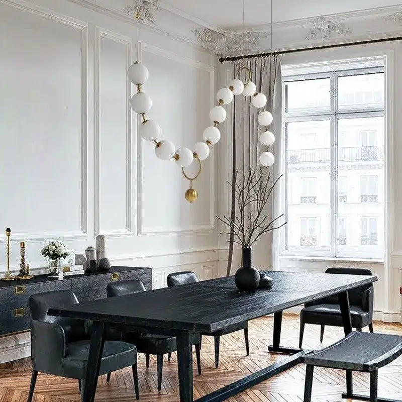 Modern brass and glass ball pendant light – dining room chandelier