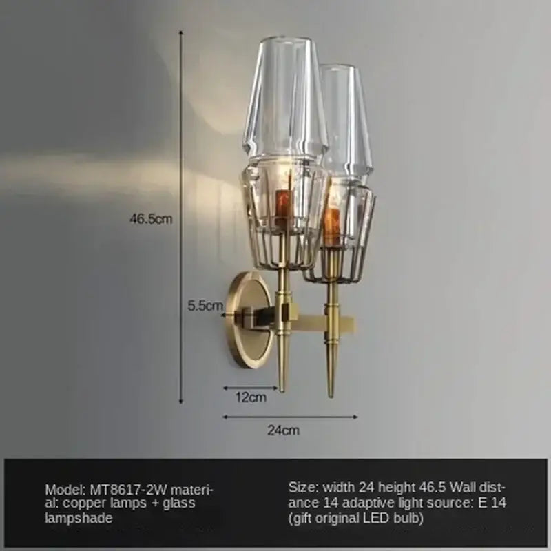 Modern brass and glass bedside table lamp bedroom wall sconce