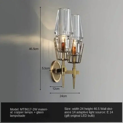 Modern brass and glass bedside table lamp bedroom wall sconce