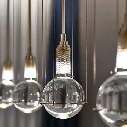 Modern brass and glass crystal ball led pendant light dining room