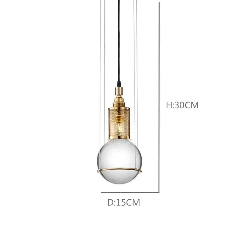 Modern brass and glass crystal ball led pendant light dining room