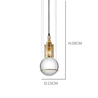 Modern brass and glass crystal ball led pendant light dining room