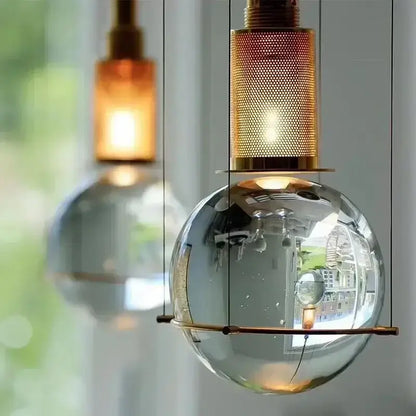 Modern brass and glass crystal ball led pendant light dining room