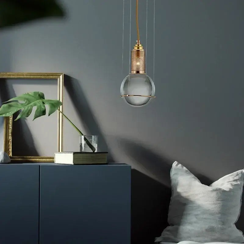 Modern brass and glass crystal ball led pendant light dining room