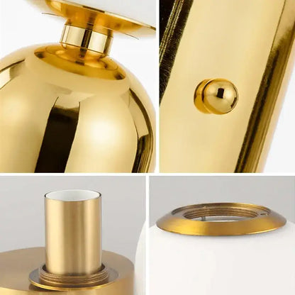 Modern brass and glass desk lamp for bedroom with spherical shade
