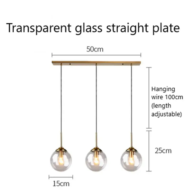 Modern brass and glass pendant lights for kitchen dining room