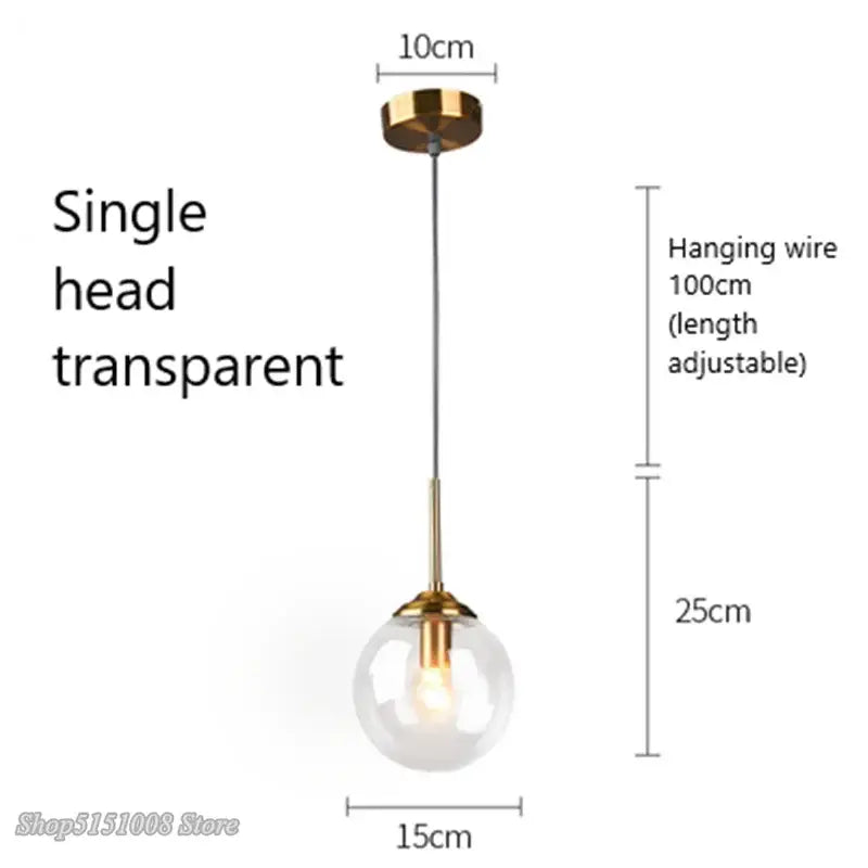 Modern brass and glass pendant lights for kitchen dining room
