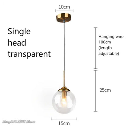 Modern brass and glass pendant lights for kitchen dining room