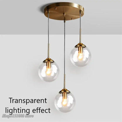 Modern brass and glass pendant lights for kitchen dining room