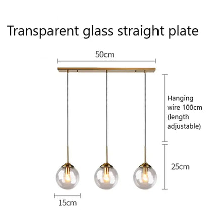 Modern brass and glass pendant lights for kitchen dining room