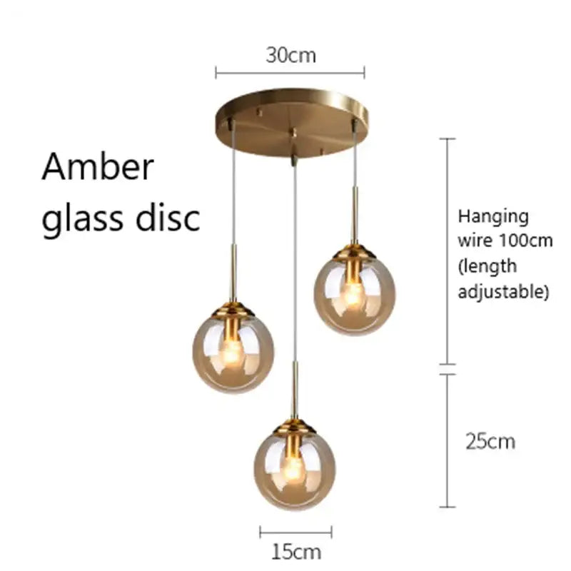 Modern brass and glass pendant lights for kitchen dining room