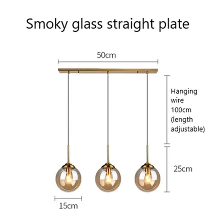 Modern brass and glass pendant lights for kitchen dining room