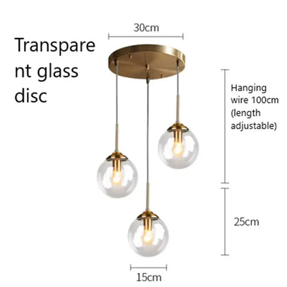 Modern brass and glass pendant lights for kitchen dining room