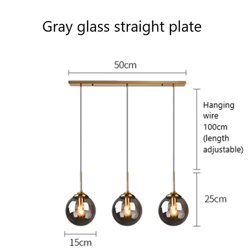 Modern brass and glass pendant lights for kitchen dining room