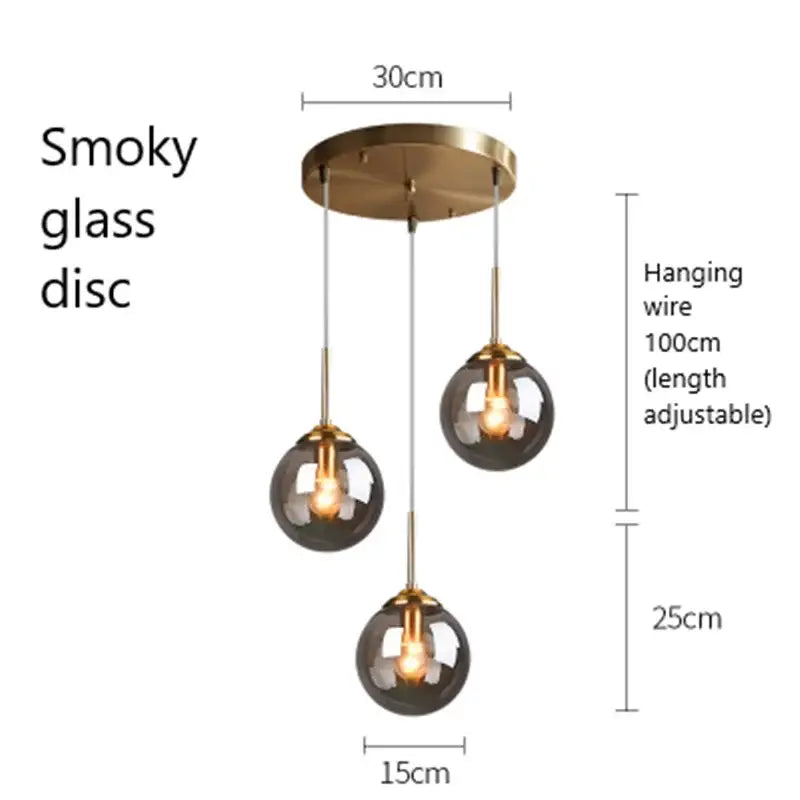 Modern brass and glass pendant lights for kitchen dining room