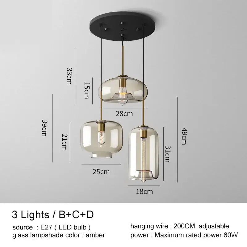 Modern brass and glass pendant lights kitchen dining room chandelier