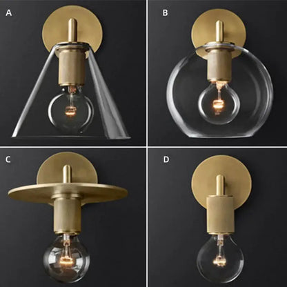 Modern brass and glass wall sconce bedroom light