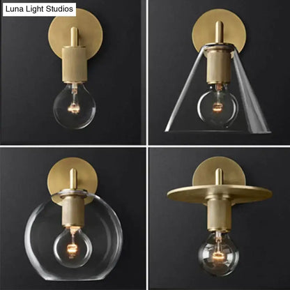 Modern brass and glass wall sconce bedroom light