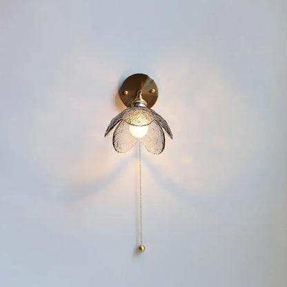 Modern brass and gray glass led wall sconce bedroom light with pull chain