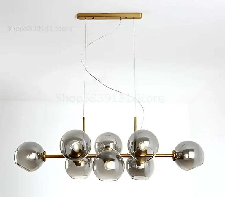 Modern brass and gray glass pendant lights for kitchen dining room