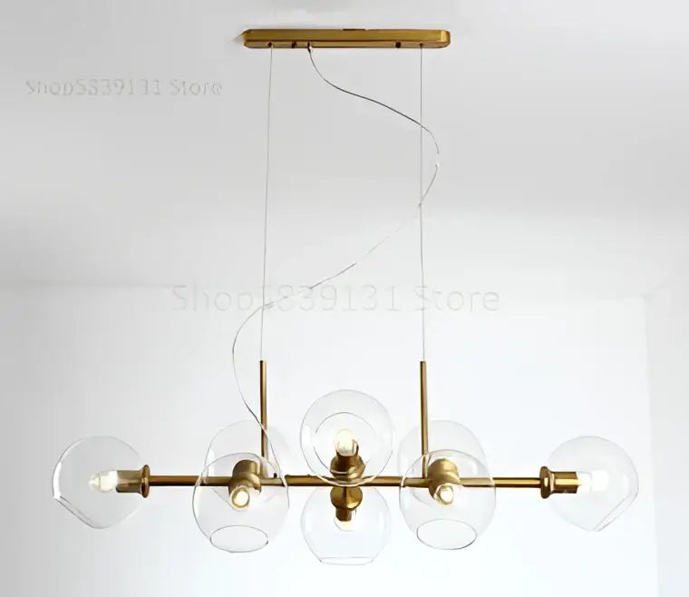 Modern brass and gray glass pendant lights for kitchen dining room