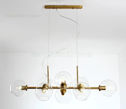 Modern brass and gray glass pendant lights for kitchen dining room