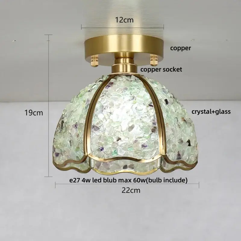 Modern brass and green crystal glass led ceiling light bedroom
