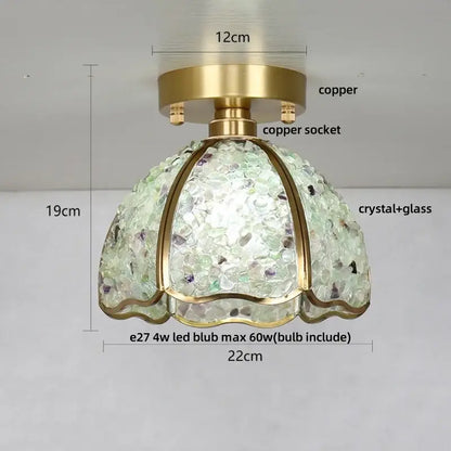 Modern brass and green crystal glass led ceiling light bedroom