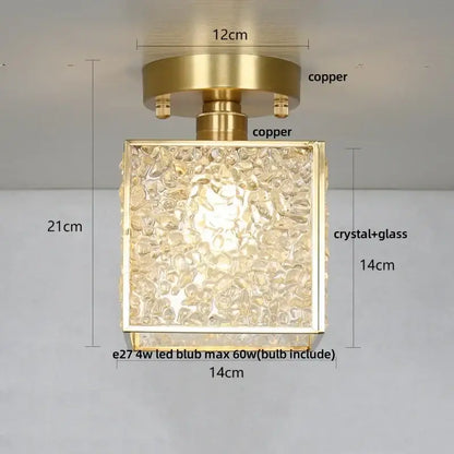 Modern brass and green crystal glass led ceiling light bedroom
